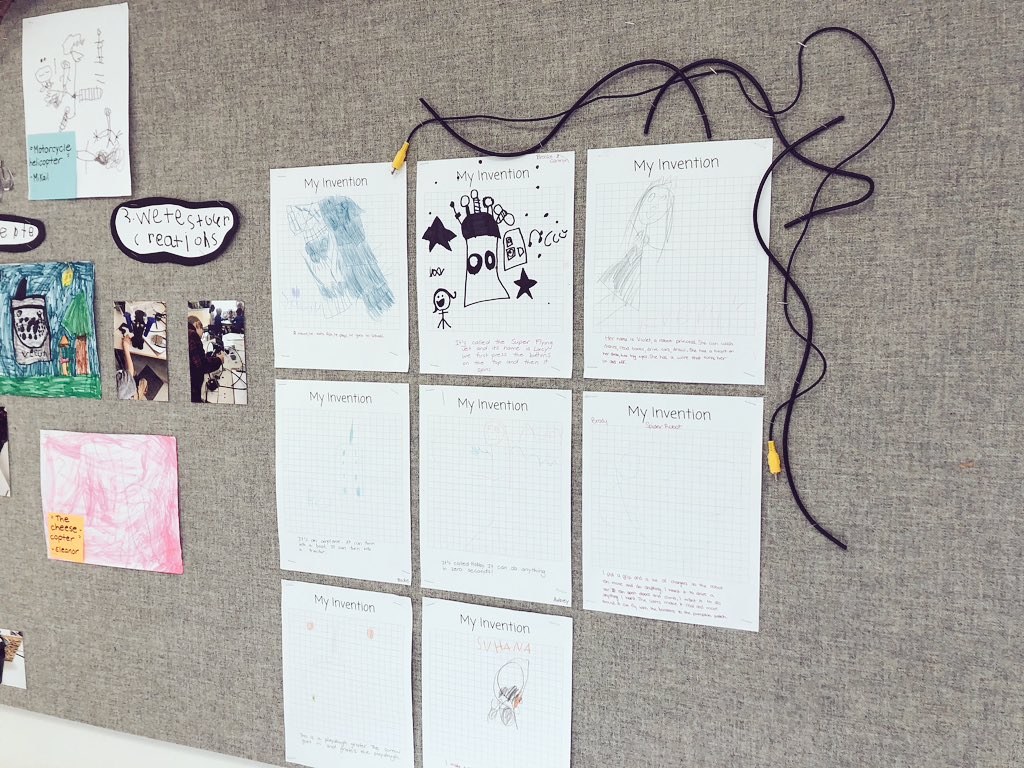 leah_hmb's tweet photo. Our growing inventions documentation board. We have been very inspired by Rosie Revere Engineer @andreabeaty and have been busy dreaming, creating, testing and exploring many unique inventions! #kinder #kindergarten #stem #rosierevereengineer https://t.co/mtBkYlzFPn
