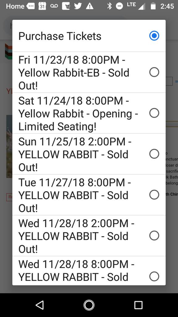 We're on sale again. Go get em! Less than five tickets remain. #YellowRabbitTO