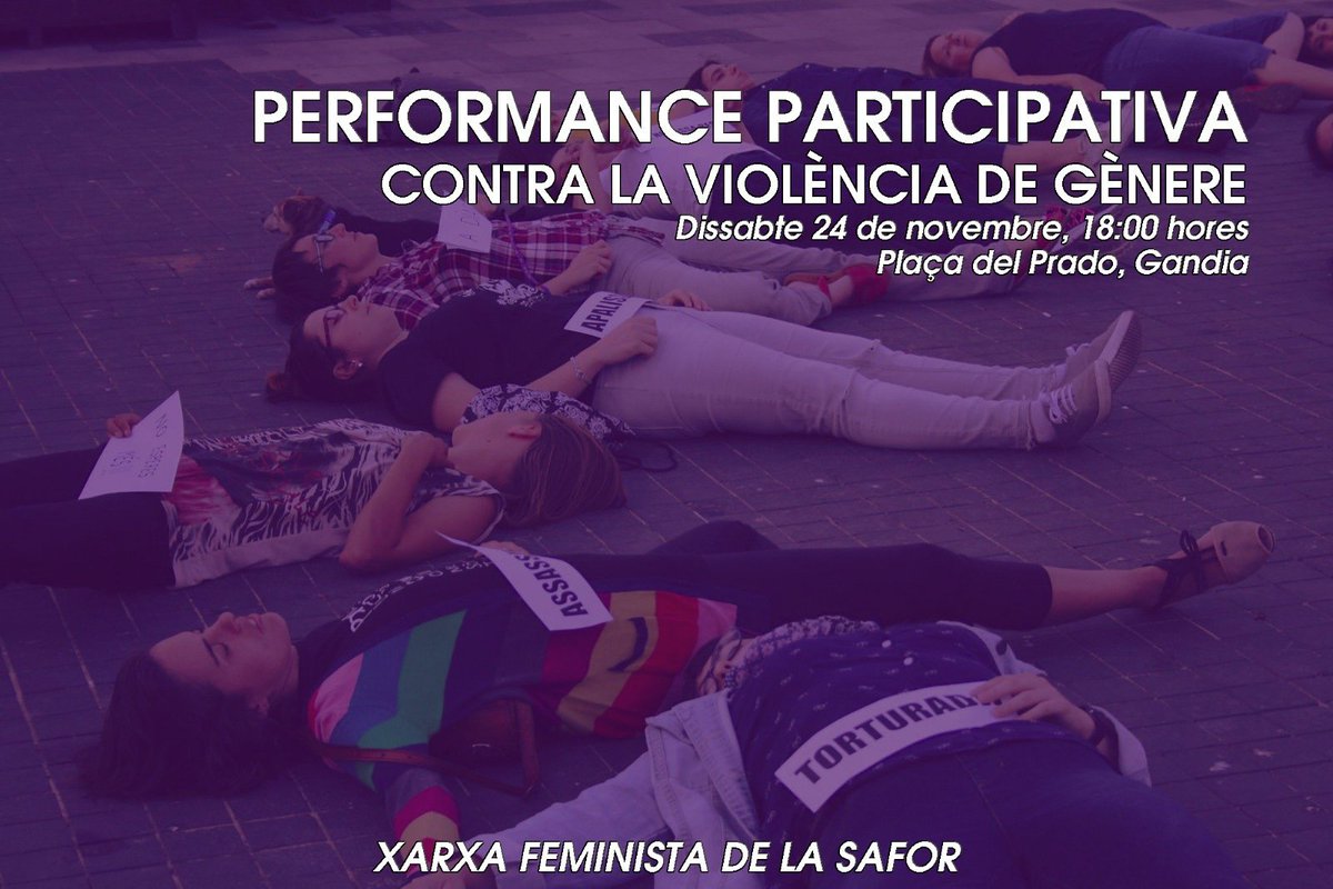 Antifes_Safor's tweet photo. 🔊 DISSABTE 24: PERFORMANCE PARTICIPATIVA CONTRA LA VIOLÈNCIA DE GÈNERE🔊

📆24 de novembre
🕖18:00 hores
🌍Plaça del Prado, Gandia

VINE I PARTICIPA! https://t.co/XpEZnl43Ut