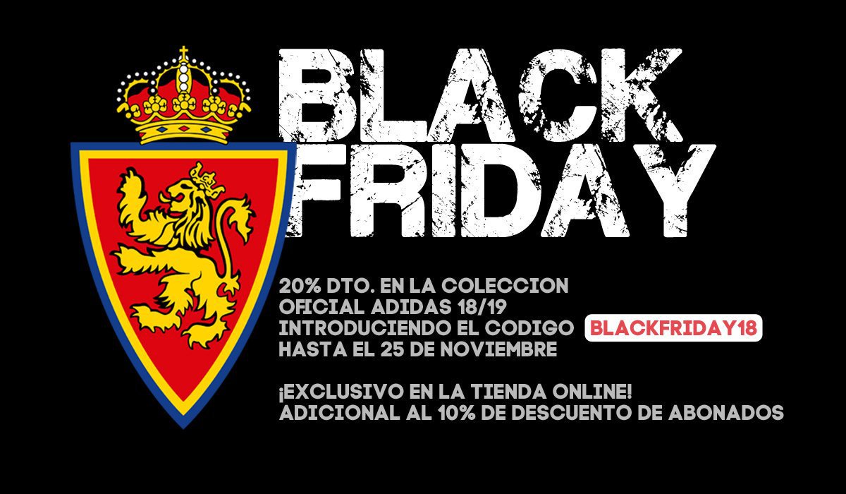 Real 🦁 on Twitter: "¡Aprovecha el #BlackFriday en nueva tienda online del #RealZaragoza! 👉 https://t.co/ccHvHAiGGG *20% de descuento en la oficial adidas de la temporada 18/19 👕 *Descuento adicional