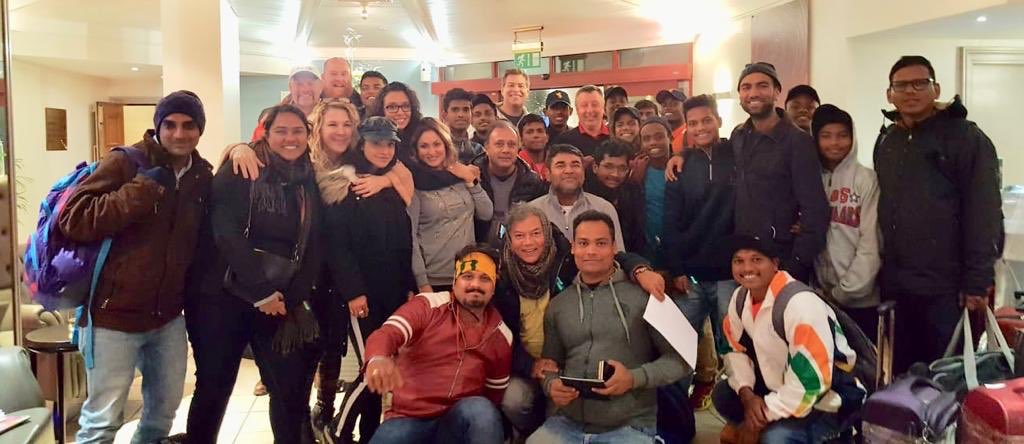 BHPProd's tweet photo. Team #JungleCry celebrates the spirit of #Thanksgiving with laughter and joy! 😇🦃 

@AbhayDeol  @RealEmShah  @one_by_two @stewartwright74 @prashantusa @b_shabbir 

#BollywoodHollywood #BHPProduction https://t.co/fErAGKA10D
