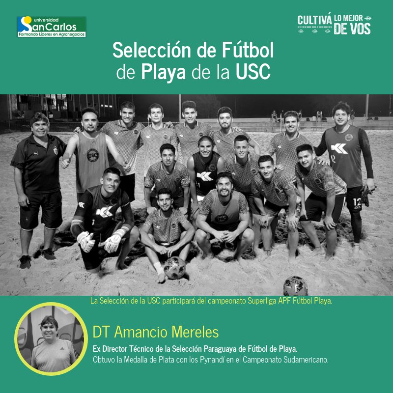 UniSanCarlospy's tweet photo. La Selección de Fútbol de Playa de la #USCpy, inició los entrenamientos para el Campeonato organizado por la @APFOficial que arrancará el 28 de noviembre. Cabe destacar que la selección de fútbol playa disputó un amistoso contra el @GardenClubPy , ganando 9 a 4
¡Exitos Equipo! https://t.co/wnZCAZHQ18