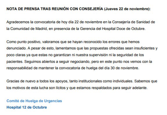 resisH12O's tweet photo. 📢 NOTICIAS TRAS LA REUNION:

Agradecemos la reunión de hoy con la Consejería. Valoramos su reconocimiento de los errores que denunciamos, pero sus propuestas no garantizan nuestra supervisión y la seguridad de las pacientes.
Seguimos.

#SoyMIR #Urgenciasdignas #HuelgaMIR12Oct https://t.co/I8vIzkdF6J
