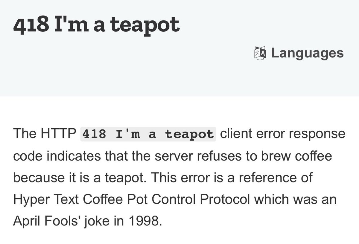 MayaShavin's tweet image. Did anyone try #HTTP code 418 🤣🤣🤣🤣before? #Imateapot #418 #easteregg #fun