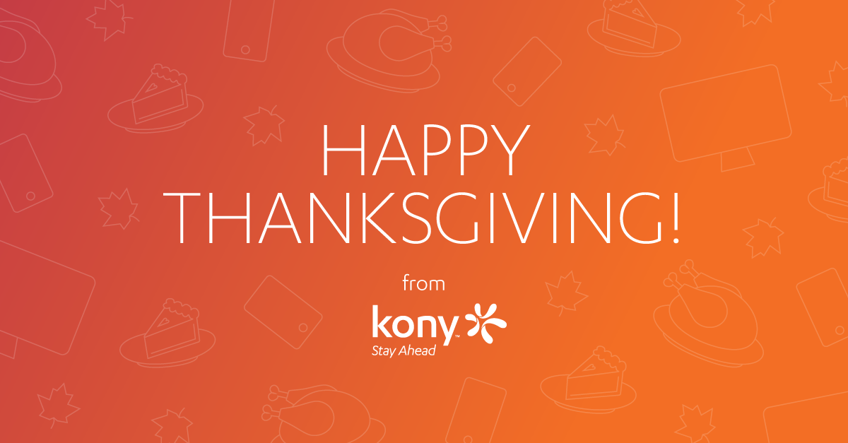 Kony's tweet photo. We are grateful all year round but even more so today, Happy Thanksgiving from the @Kony family to yours! 🦃🥧🍂 https://t.co/LF2psDzCzY