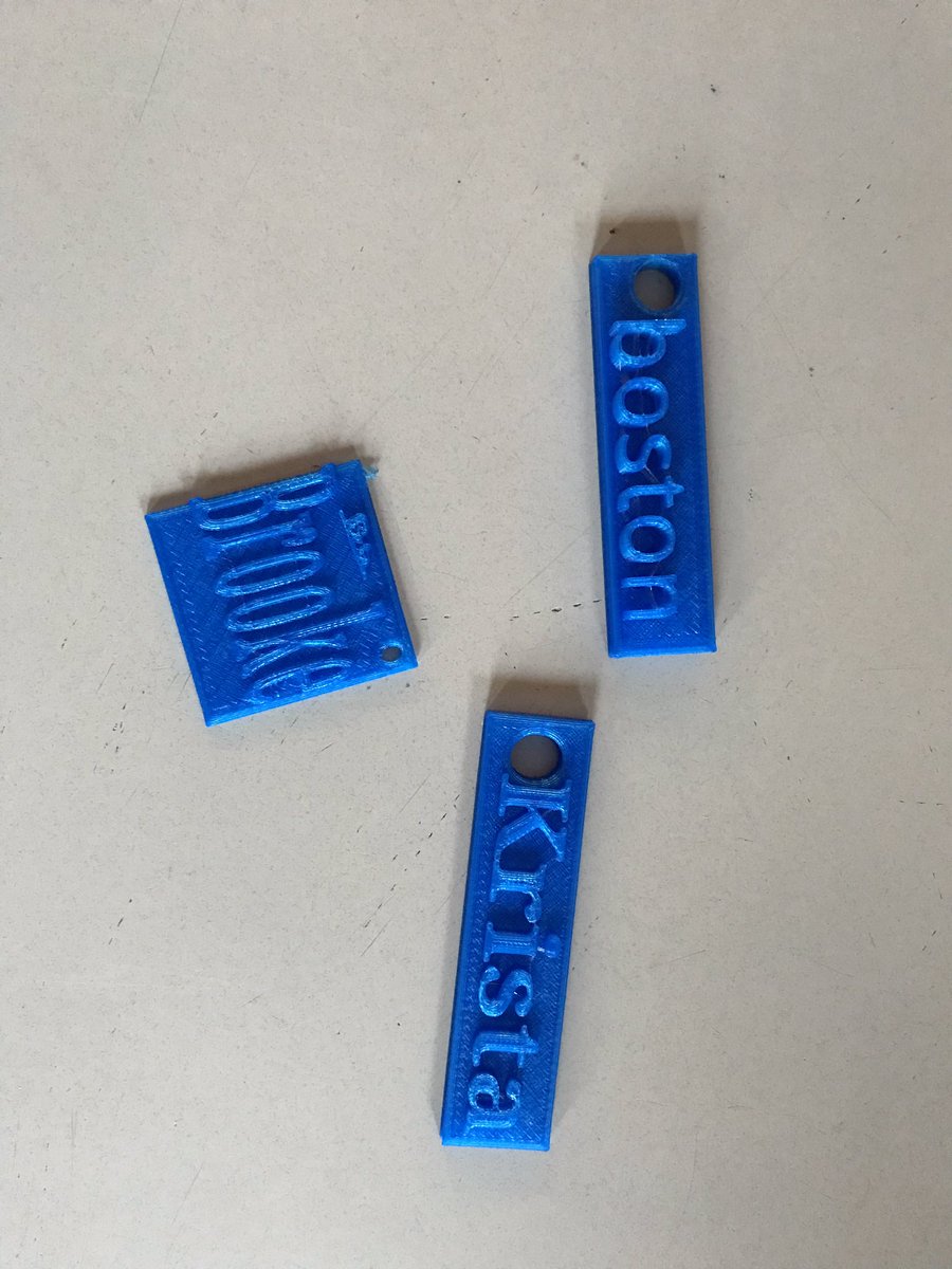 Our first few 3D printer keychain/backpack tag projects were a success using <a href="/tinkercad/">Tinkercad</a>! Thanks <a href="/brohartm/">Michael Brohart</a> for your help today! <a href="/RCDSBIT/">RCDSB TELT-Contacts</a> <a href="/CDPSDRAGONS/">Champlain Discovery</a>
