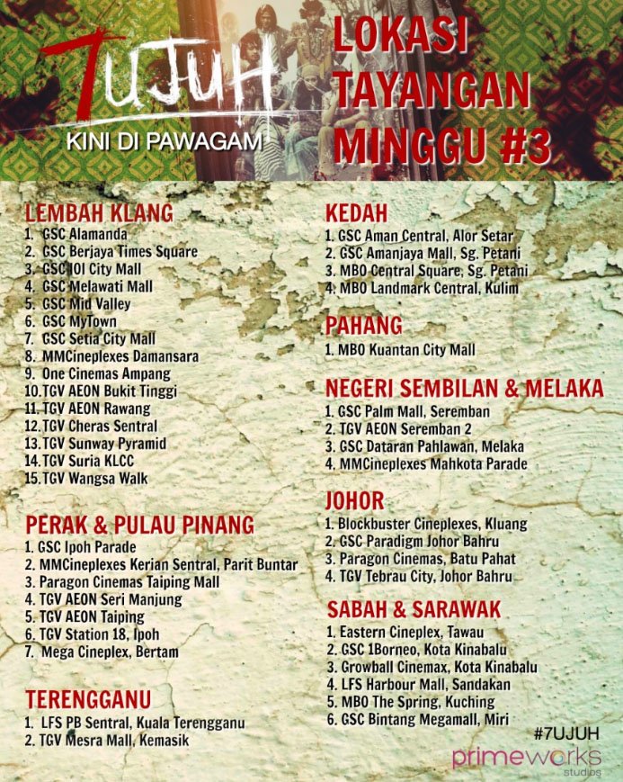 bharianmy's tweet photo. TERHAD! #7ujuh memasuki minggu ke-3. Rujuk senarai pawagam berhampiran anda dan beli tiket sekarang‼

#filemtujuh #kinidipawagam https://t.co/kjDg9seJMI
