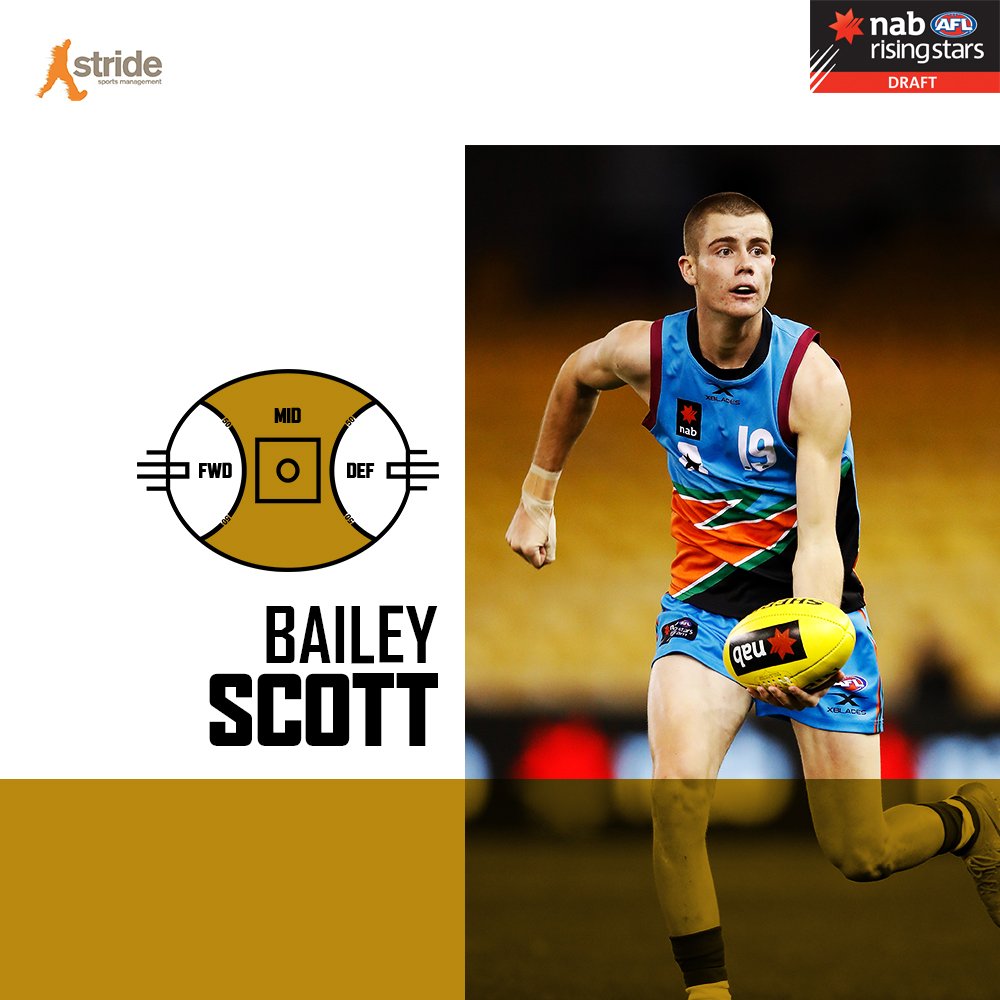 StrideMgt's tweet photo. CONGRATULATIONS Bailey Scott! The father-son selection from GC Suns Acamdey heads to @NMFCOfficial at Pick 49!  #AFLDraft https://t.co/K8CcuuiobE