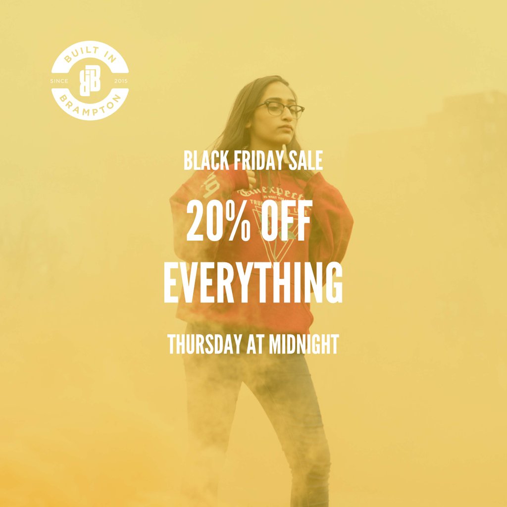LABBrampton's tweet image. BLACK FRIDAY SALE ALERT! 20% Off Everything Starting TONIGHT AT MIDNIGHT! CODE:SAVE20BF. Visit builtinbrampton.ca — Support the movement and the students striving to create a new narrative for OUR CITY!