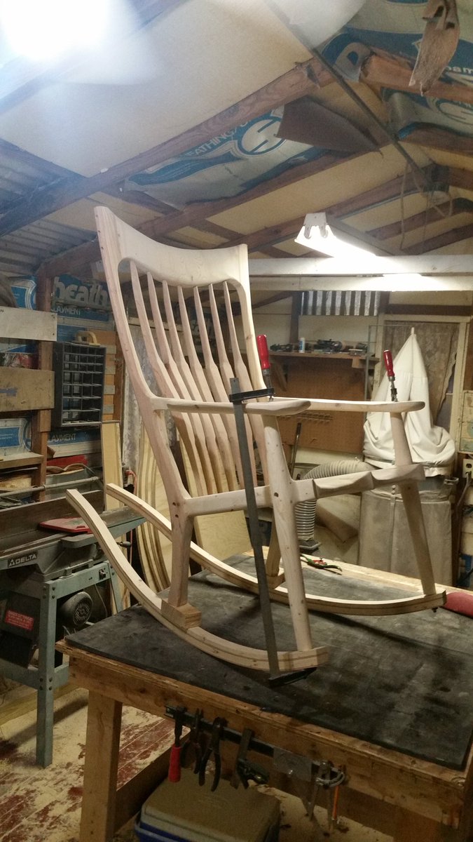 And now it's officially a rocking chair!  Rockers just came out of the forms and look good. This is my first rocker so I decided to practice with pine.