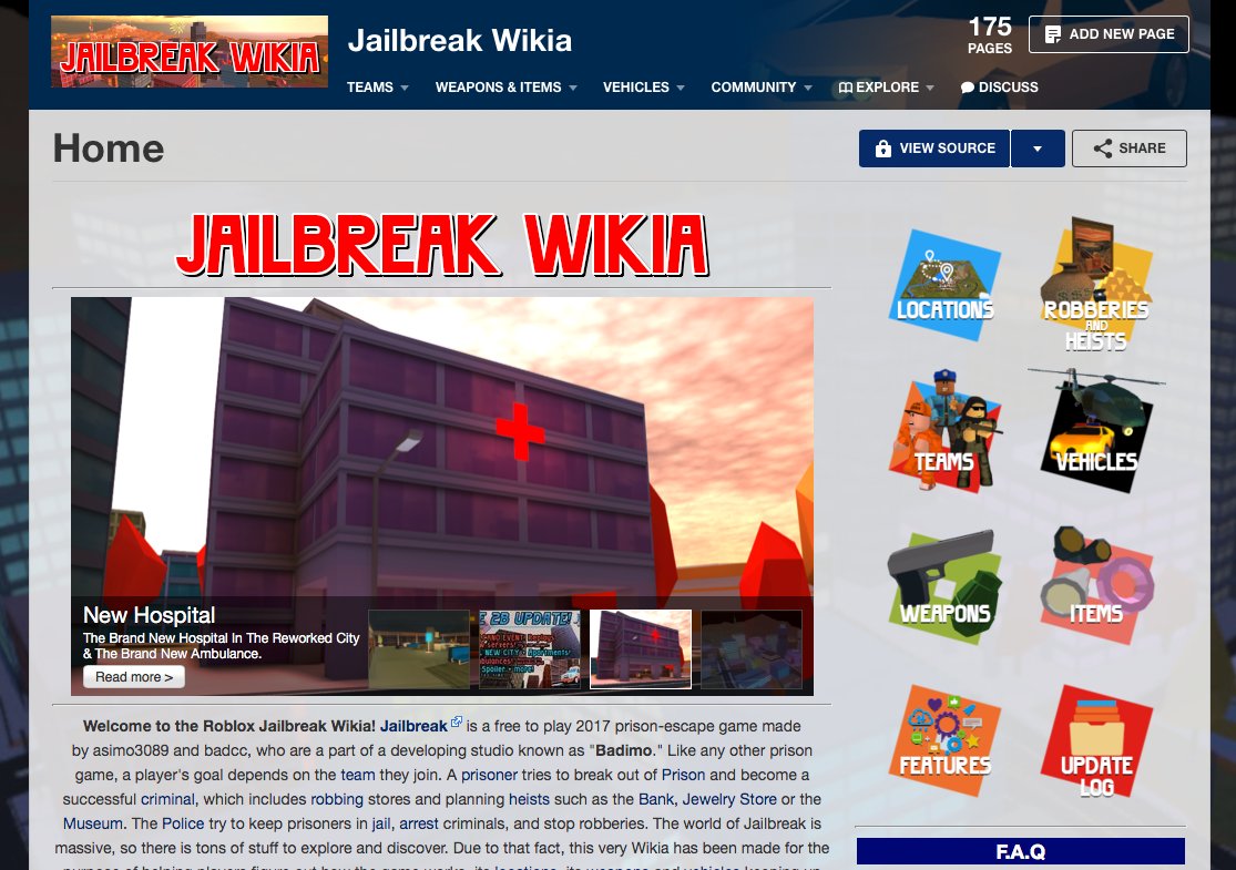 Badimo On Twitter Wooow Some Dedicated Fans Created This Wikia For Jailbreak And It S So Detailed We Think It S Time To Make It Official This Is Now The Place To