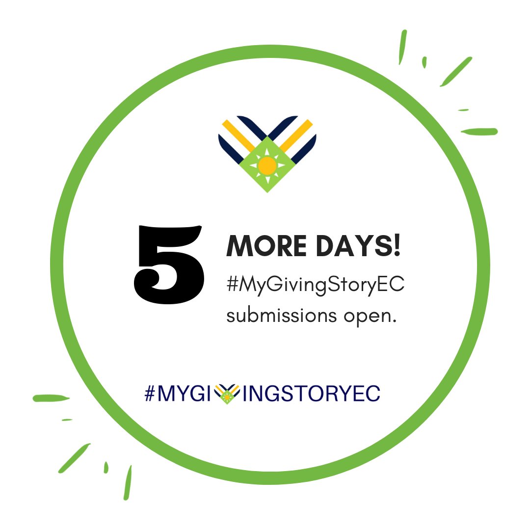 5 more days until #GivingTuesday and the launch of our exciting social media storytelling contest: #MyGivingStoryEC!
#mygivingstory #storytelling #giveback #payitforward #howwillyougive #generosity #philanthropy #socialimpact #bethechange #havefun #dogood #belegendary