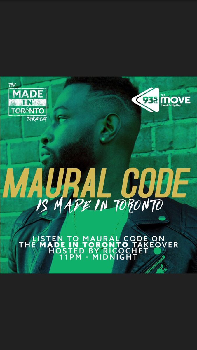 MauralCode's tweet photo. STAY TUNE! Your boy made it to the radio @935TheMoveTO #madeintorontotakeover #935themove https://t.co/ahnJiNpIdb