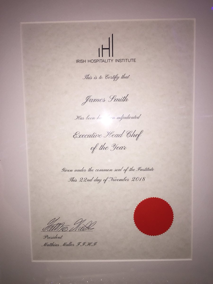 It’s not every night that our head chef wins at #ihiawards2018 Executive Head Chef of the Year- thank you <a href="/IHI_Awards/">IHI_Awards</a> it’s our very best @JSmithjames87 #wearesolucky #headchef #irishfood #IREvNZL #IREvUSA