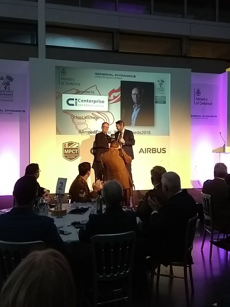And the winner of the Armed Forces Covenant Award is Dr. Neil Kitchiner #ArmedForcesinWalesAwards2018