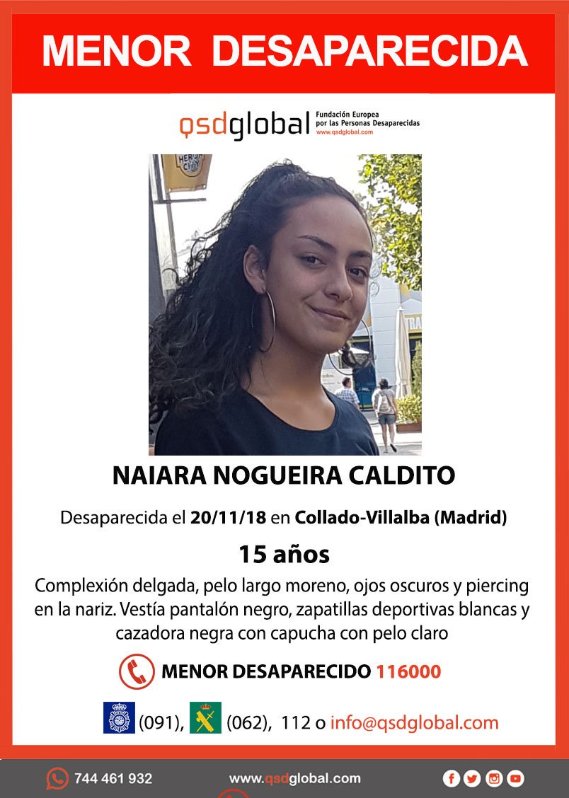guardiacivil's tweet photo. 🆘#MUYURGENTE⚠️ 

Esta es Naiara, una #menor que ha #desaparecido en Collado Villalba #Madrid

Si la has visto llámanos
 ☎062 
 ☎112 

Tu RT no cuesta nada y puede ayudarla mucho https://t.co/ekUAJeJb3i