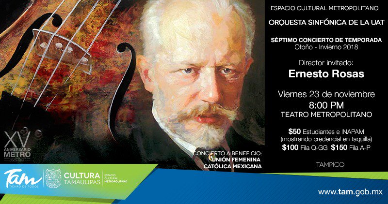 ITCATamaulipas's tweet photo. ¿Preparado para disfrutar del 7° Concierto de temporada otoño - invierno?

Hoy el @METRO_Tam te espera para disfrutar este imperdible concierto junto a la @ORQUESTAOSUAT .

🎟Boletos en taquilla del Metro.

#CulturaTam https://t.co/hfSun9k4h2