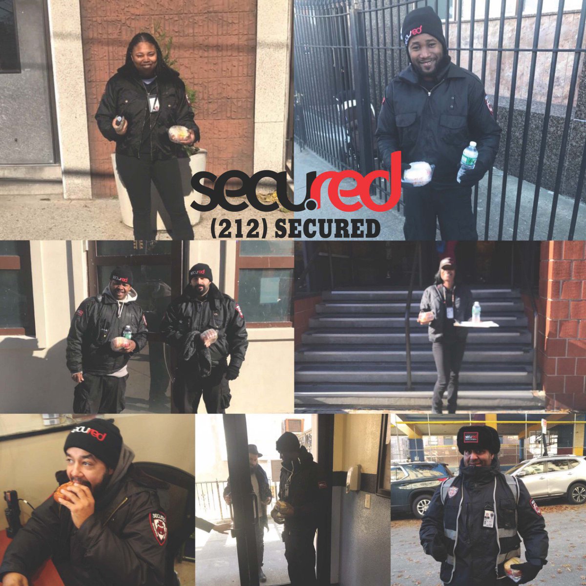 SecuredPI's tweet photo. On this Thanksgiving we @securedep are thankful our security officers for their dedication and protecting our clients properties during the holiday. (Some pictured here )
#24/7 #365 #security #Thanksgiving #thankful #turkeysandwich https://t.co/ZT3T2MQKoW