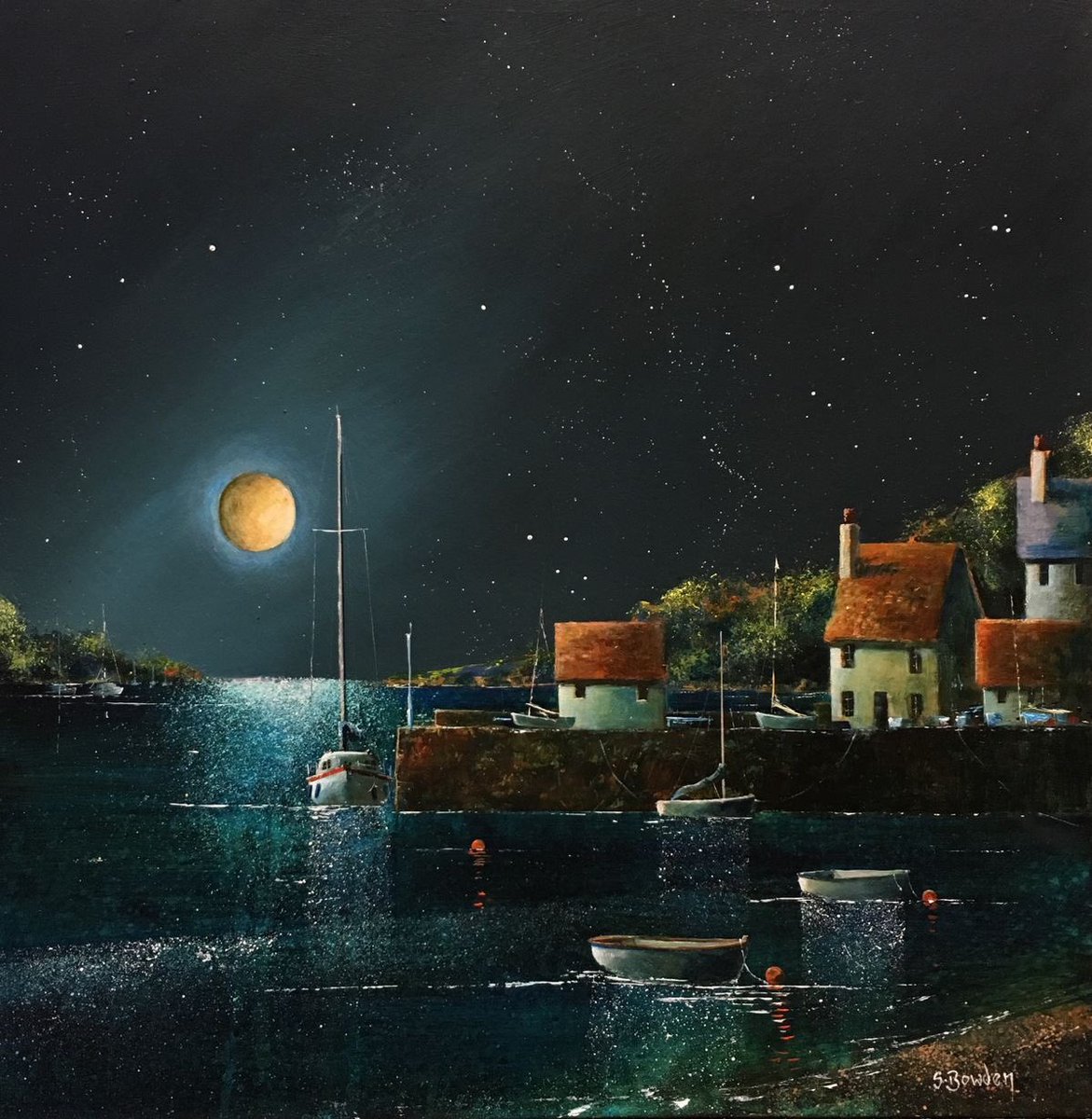 Finally for tonight is this painting titled ‘Serenity’ by Steve Bowden. 
Sleep well and wake up happy. 
Helen, Dr S, Toots and Mad Max our rescue Tyke Terrier.. 🍁📚🐶🐶💜😊👨‍🍳