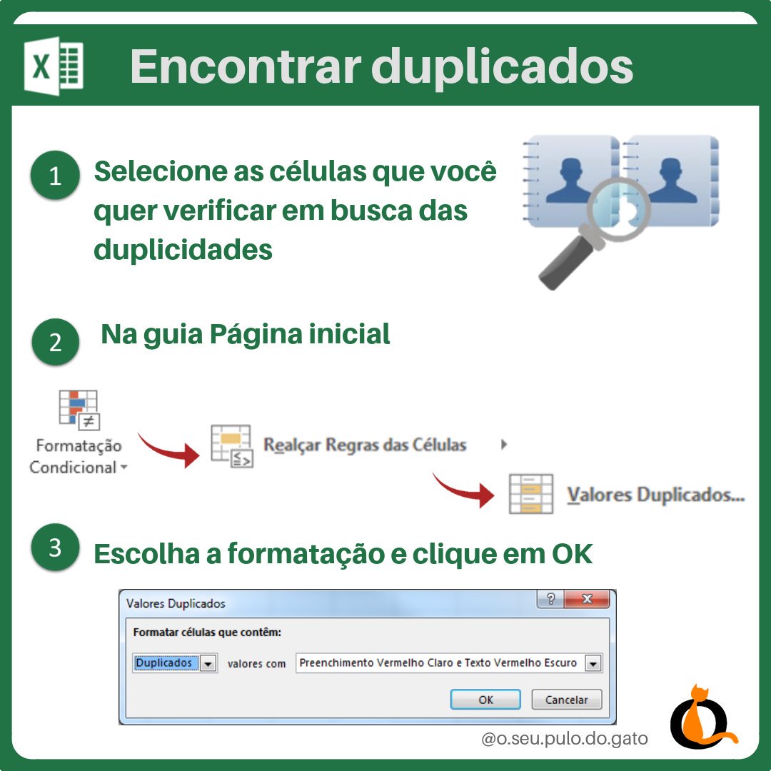 pulo_seu's tweet image. Encontrar os valores duplicados no #excel é fácil com a formatação condicional. #excel2013 #excel2016 #excel2019 #microsoftExcel
