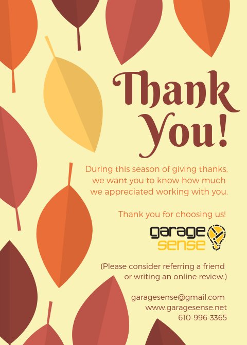 GarageSenseNet's tweet image. From our family to yours, we are thankful for working with you this past year. Enjoy your Thanksgiving! - mailchi.mp/dfa110407330/t…