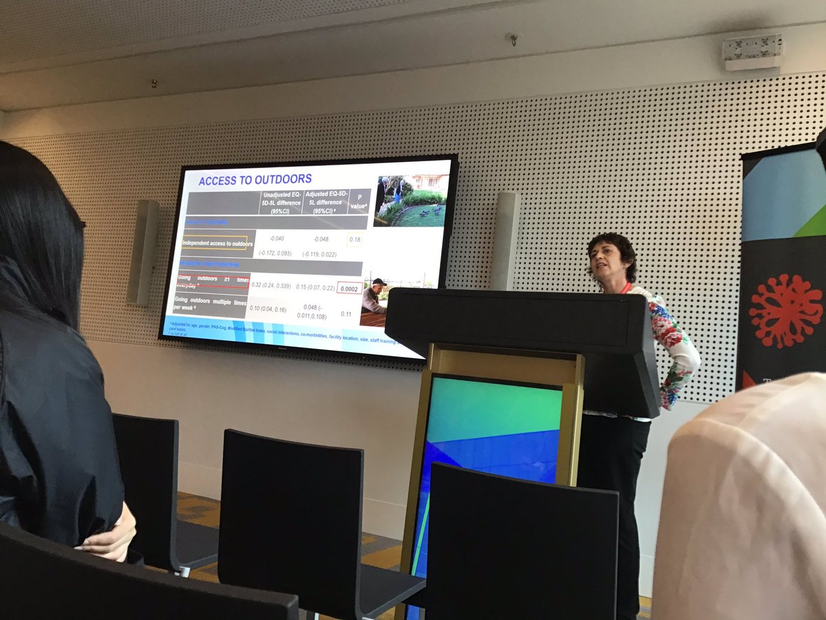evonnephd's tweet photo. Suzanne Dyer: ACCESSING green space in aged care predicts residents wellbeing.. not simply having access, but actually GOING OUTSIDE. Let’s make sure we design aged care facilities that better connect to the outdoors - by creating spaces that we would love to live in #AAGConf18 https://t.co/dv0rhq4fZf