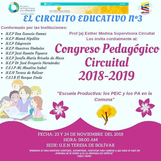 ceibelbosque's tweet photo. Los invitamos mañana a nuestro #CongresoPedagógicoCircuital2018 Circuito Educativo Nº3 Municipio Cristóbal Rojas. @MPPEDUCACION @MPComunas @eugeniapinero @psuvaristobulo @NicolasMaduro https://t.co/ZmbebS8dcS