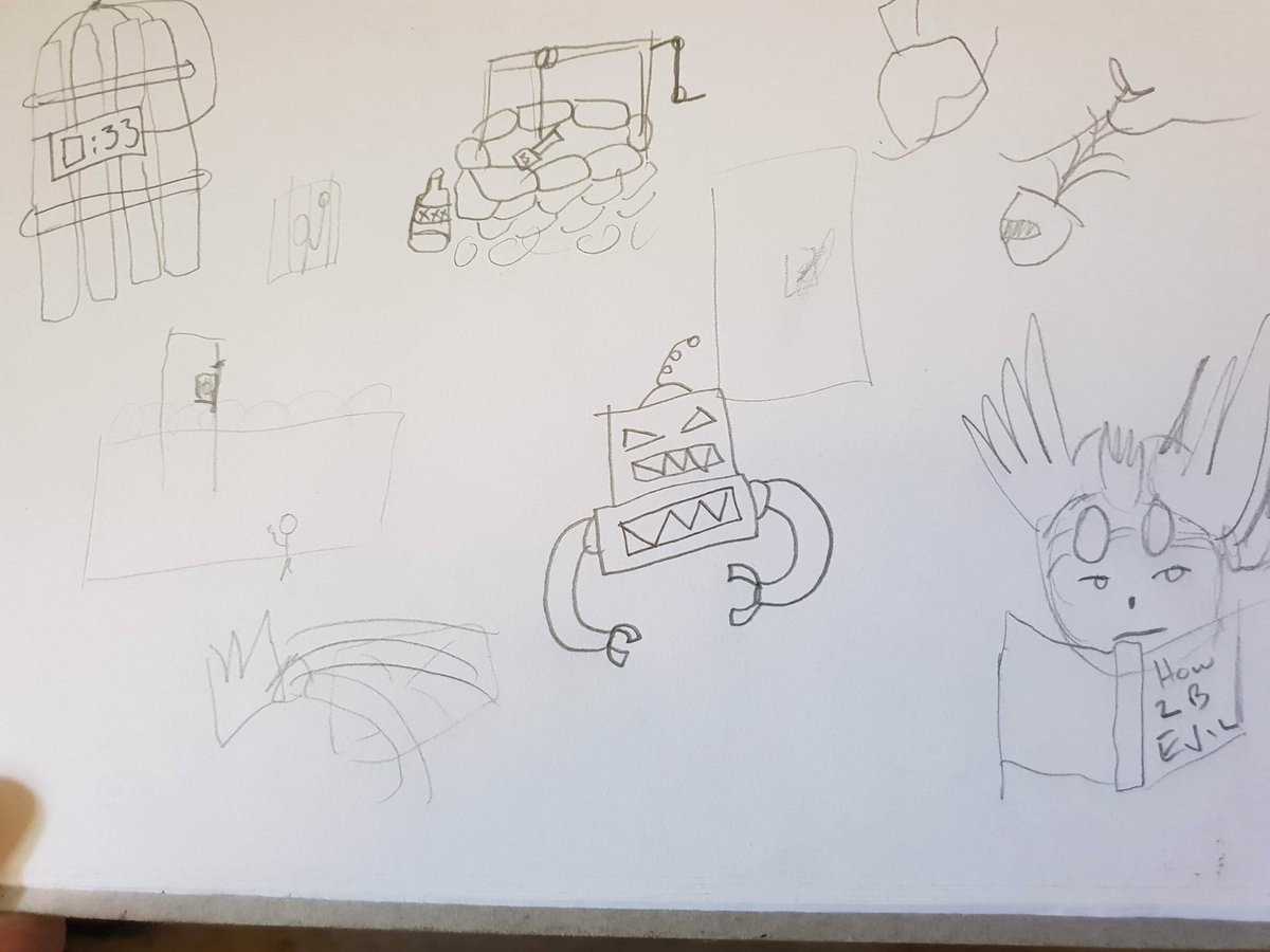DsterMstersGame's tweet photo. All four of the crew is working on art ideas. Even those who aren’t gifted artists. Ideas are ideas! No matter how poorly drawn! #gamedev #gamedesign #art #conceptart #cardgame https://t.co/WaMBSYw8kp