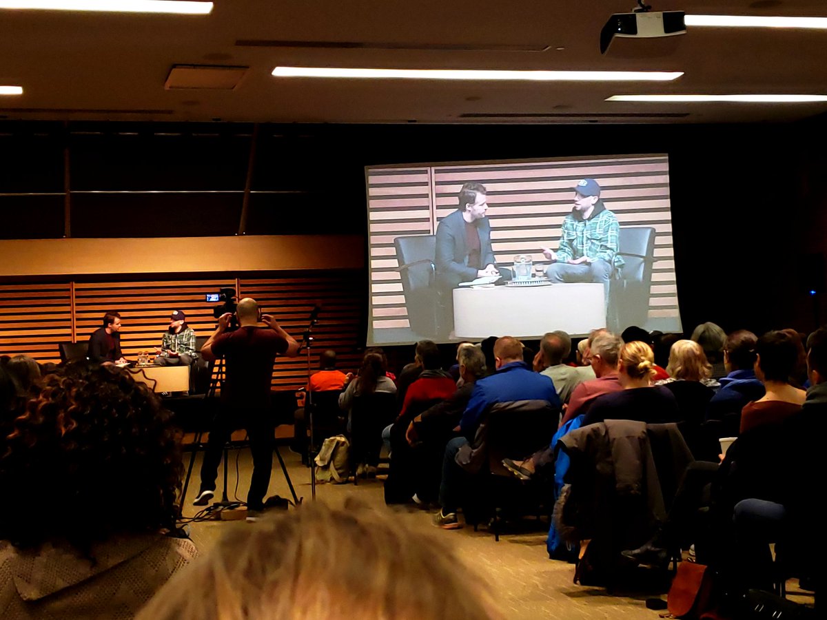 FerneDowney's tweet photo. Loving @BaruchelNDG book launch conversation at the library. He is one of Canada's funniest & most eloquent people. #actra75 #actorswhowrite https://t.co/dMNjMFuhnH