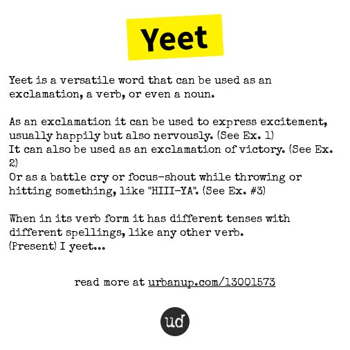 Urban Dictionary on X: Yeet -    / X