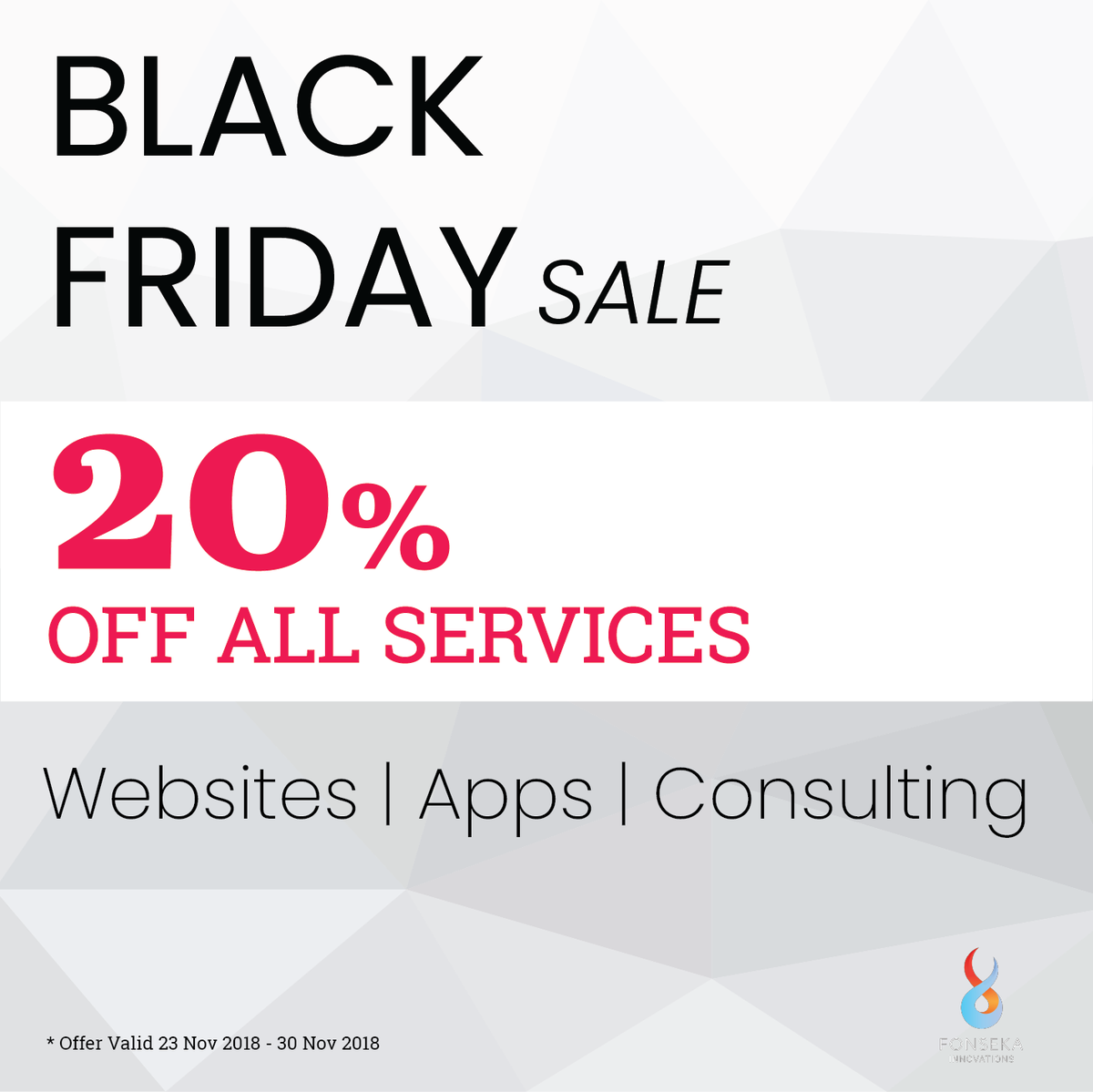 Fonseka_AU's tweet image. BLACK FRIDAY SALE: Secure your chance to get 20% off your next tech project by registering your interest today. Discount will apply if project is confirmed by 30th November 2018. 

GRAB 20% off NOW -&amp;gt; ow.ly/vCJj50jLP60

#BlackFriday #nextleveldeveloper #innovatewithus