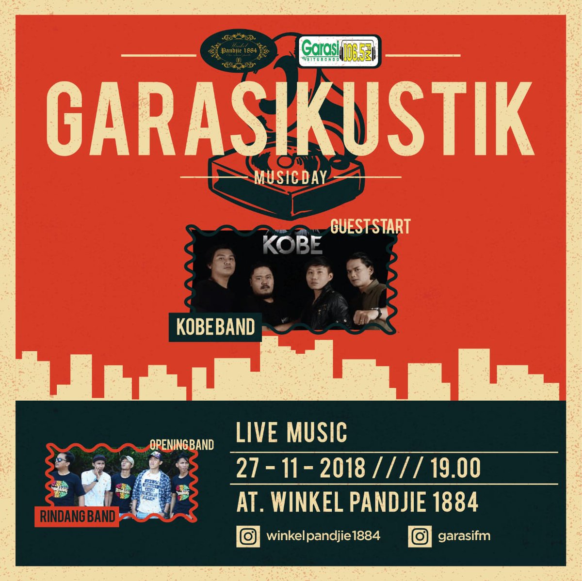 GarasiFM's tweet photo. #InfoEvent .. yuk ramaikan #GarasiKUSTIK bareng @KobeTheBand dgn single terbaru mereka #BisaTanpaKamu .. catat tanggal mainnya ya garasimania 
Selasa, 27 Nov 2018
Start from 7 p.m until the end
at Winkel Pandjie 1884, Situbondo - Jawa Timur https://t.co/ESovvwmgSn