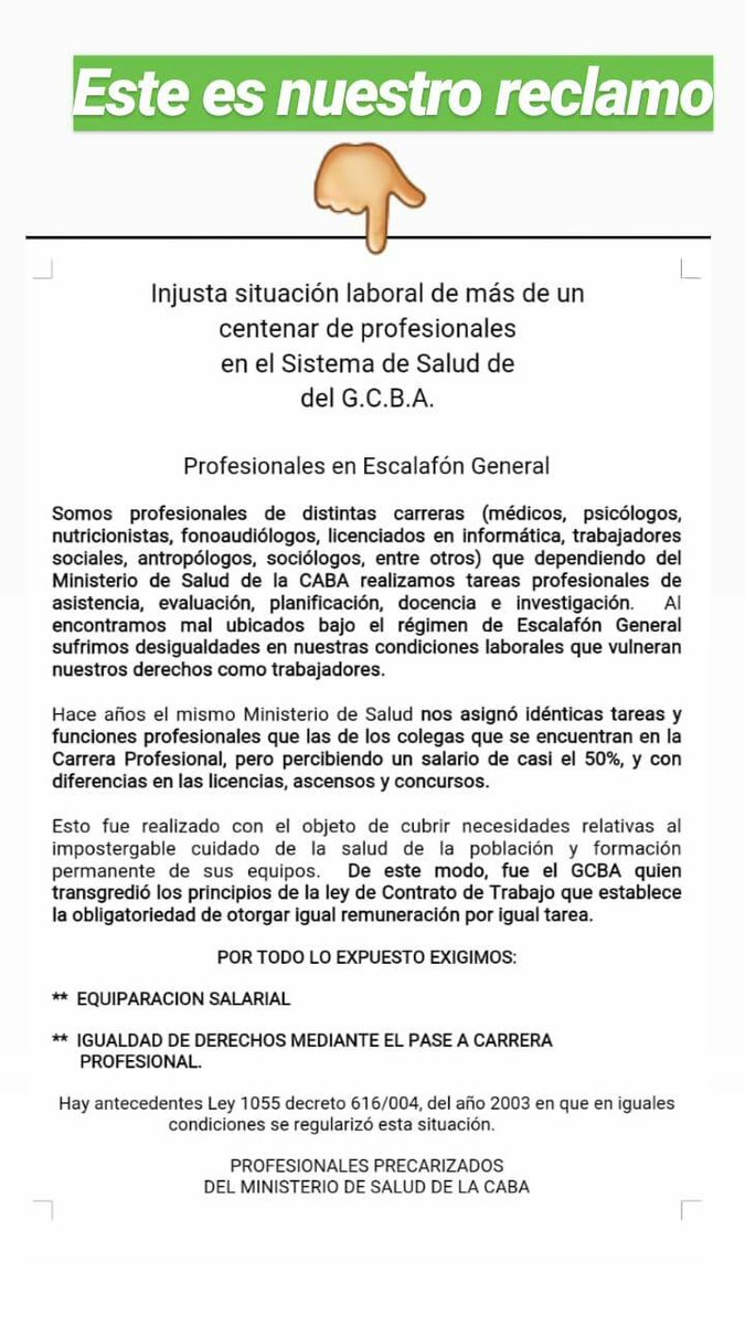 de_gcba's tweet photo. Ayudanos a difundir! Noa das rt? Somos profesionales de distintas disciplinas de salud en CABA ejerciendo como tales pero revistamos en el escalafón general. Necesitamos visibilizar nuestra precarización laboral
@mpvischi @marianorecalde @vikidonda @Lubertino https://t.co/zZWLTqkcIz