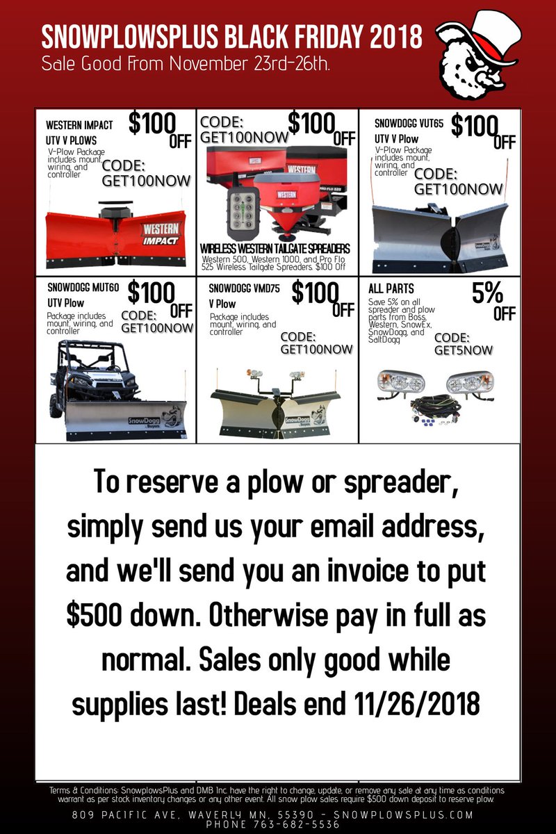 Snowplowsplus's tweet image. BLACK FRIDAY SALE STARTS NOW! Save on Plow Packages, Spreaders, and Parts ONLY at SnowplowsPlus.com #BlackFriday #PlowSale #SpreaderSale #Western #SnowEx #SaltDogg #SnowDogg #Boss