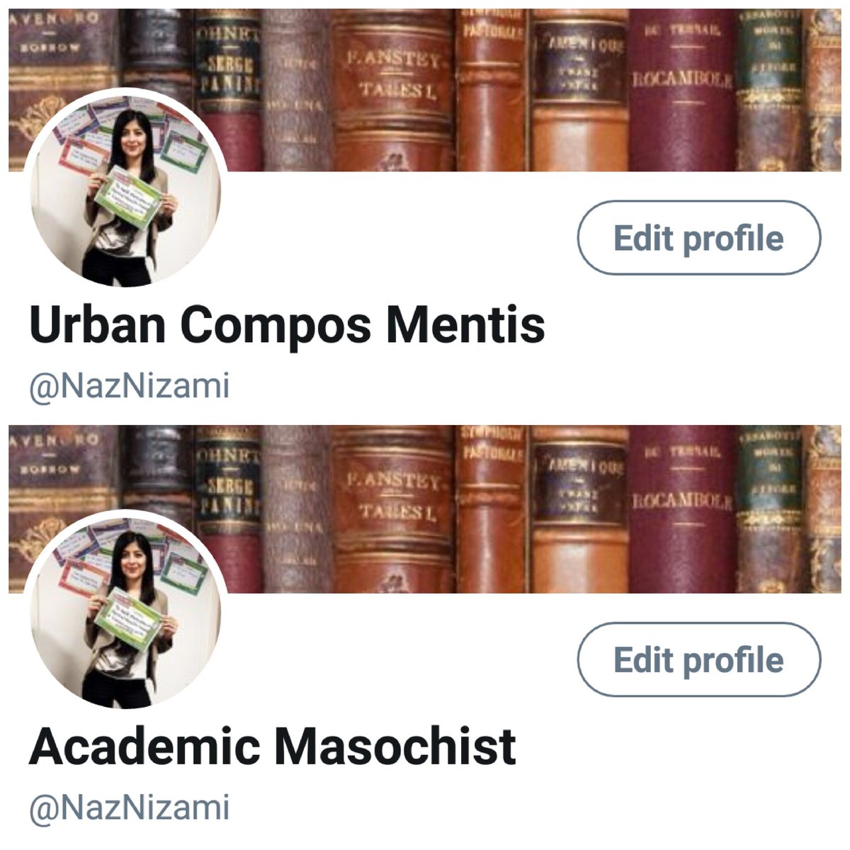 NazNizami's tweet photo. Goodbye Urban Compos Mentis & Hello Academic Masochist! What can I say it felt more appropriate for the 6th year of my PhD #UrbanComposMentis #AcademicMasochistic #LetThePainCommence #PhDProblems #GeekLifeForLife https://t.co/sHrhMVgoYX