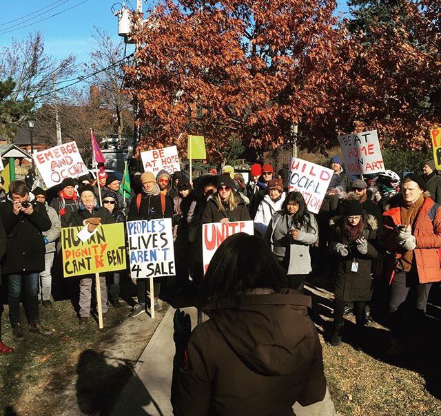 ParkdalePPE's tweet photo. Today Parkdale residents took over 11 Brock Ave, a provincially-owned vacant property, to demand 100% social housing. #NationalHousingDay https://t.co/NOsXcFBB52