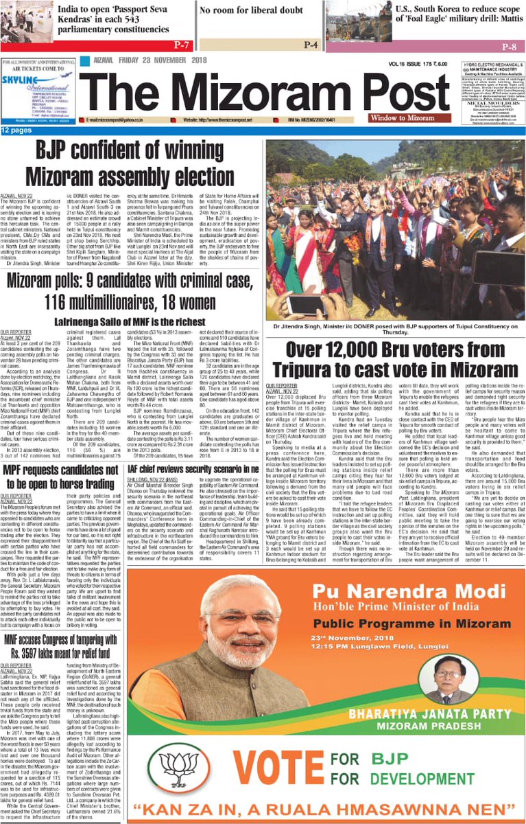 BJP is winning in Mizoram, Pls find response of public and newspaper.
No one can stop @BJP4Mizoram from winning now.

Tuman BJP hi hlawhtlinna kan chan tur min dang thei tawh dawnlo.