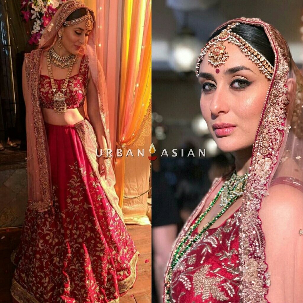 UrbanAsian's tweet photo. #KareenaKapoorKhan looks beautiful wearing a red bridal lehenga for an ad shoot. She wore some elegant jewellery pieces by @karishma1976. She was styled by @lakshmilehr &amp; #StyleCell 💞💞

#LaksmiLehr #JOOLRYByKarishmaMehra https://t.co/oJt3Frf6Ox