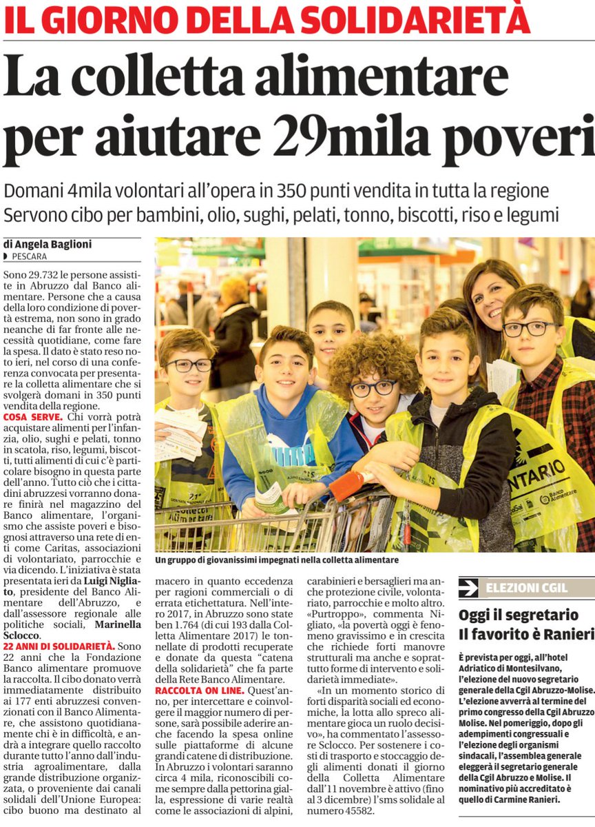 Oggi su Il Centro e Il Messaggero si parla di Colletta alimentare in Abruzzo <a href="/Il_Centro/">Il Centro</a> <a href="/ilmessaggeroit/">Il Messaggero</a> <a href="/BancoAlimentare/">Banco Alimentare</a> #colletta18