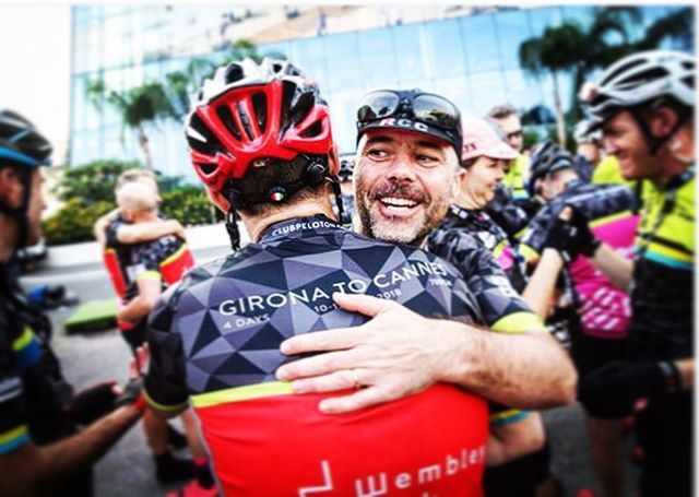 Utter joy! @rcjakson hugs it out Cannes style with fellow @clubpeloton riders, 700 km from our starting city, the very beautiful, historic Girona, A tough, intense route, sprinkled with some incredible panoramic views. We raised much needed funds for @co… ift.tt/2TzZZ6V
