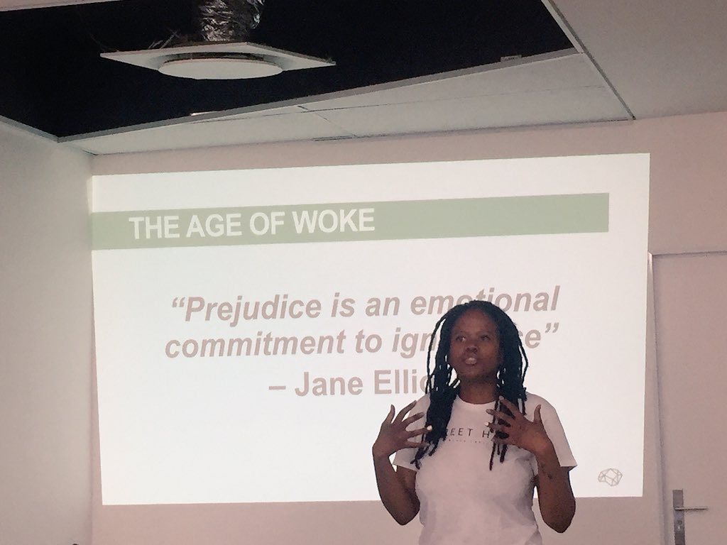 claire_thatsme's tweet photo. #CerebraLearning @ChabiSetsubi schooling us on the history and meaning behind being Woke. 

“Prejudice is the emotional commitment to ignorance” - Jane Elliot. https://t.co/qiERyrTkad