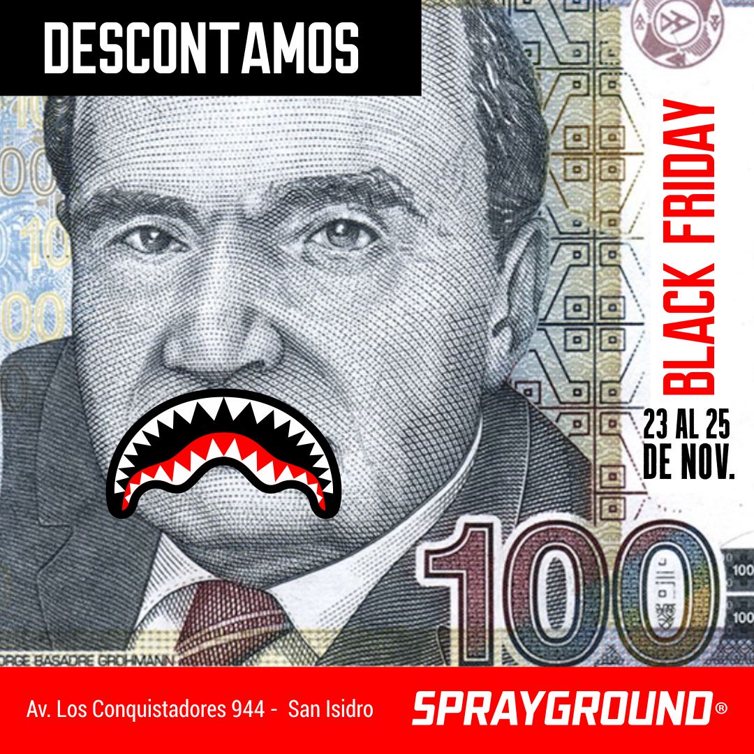 SprayGroundPE's tweet photo. @spraygroundPE? #BlackFriday, ven con tu mochila puesta en   (Av. Los Conquistadores 944, tienda 201)📌, descuento de S/.100 soles para tu compra.

*Descuento válido únicamente para compras físicas. 
* Horario de 9:00 Am a 9:00 Pm
*Oferta vigente del 23 al 25 de Noviembre. https://t.co/OlAU5yxPon