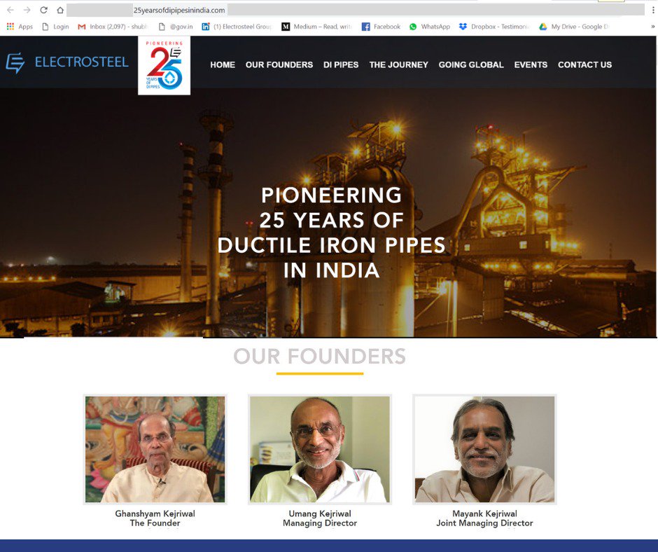ElectrosteelG's tweet photo. Welcome to the brand new https://t.co/pe1dkQoHJd. 
The hub of our year-long celebrations leading up to the 25th year of pioneering Ductile Iron pipes in India. 
What a fabulous story our journey has been - and it's all here, for you to cherish forever. 
#25yearsofDIpipesinIndia. https://t.co/FXCHdhiYqf