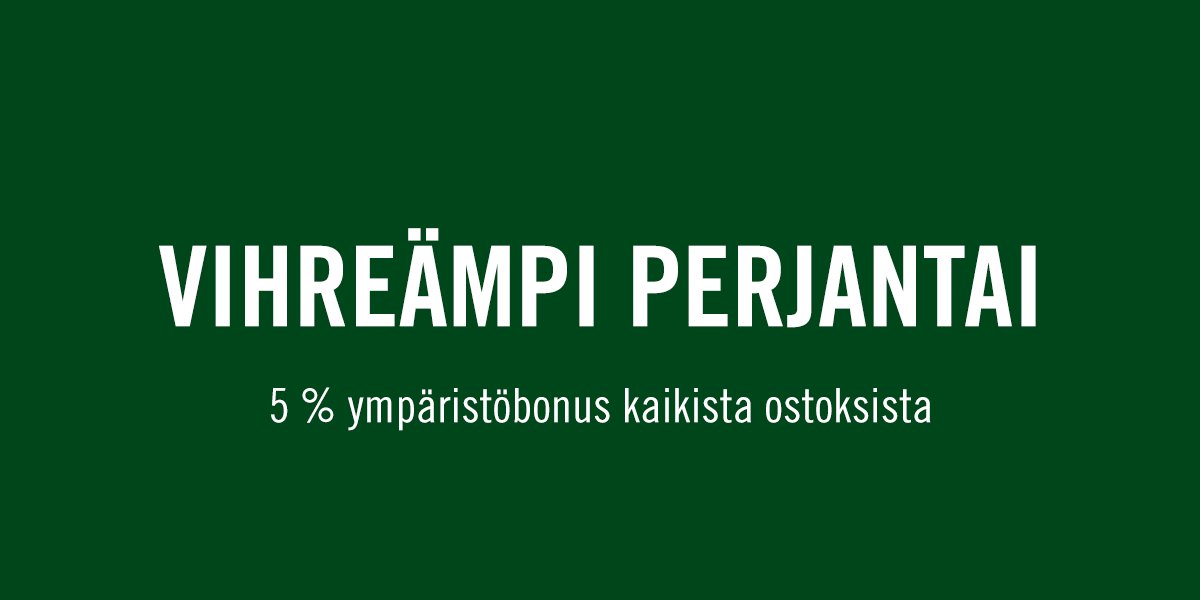 Black Friday on nyt Vihreämpi perjantai!

Partioaitassa jokainen päivä on vihreä, mutta Black Friday on tavallistakin vihreämpi. Perjantaina maksamme kaikista ostoksista korotettua ympäristöbonusta ja annamme 5% ympäristön hyväksi. partioaitta.fi/black-friday/