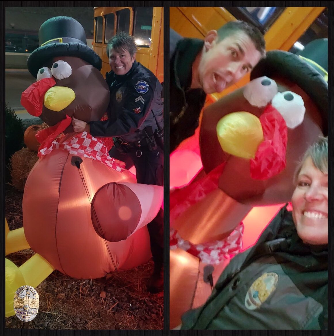 NampaPolice1's tweet photo. We hope you had a great Thanksgiving. 
We are always thankful for a little #FunAtWork! 
What are you #thankful for? 
#giddyup #crazycorporals #noinflatableswereharmed #Jones605 #Marek360 #HappyThanksgiving
We ❤️ Selfies https://t.co/Qu27kAzQzJ