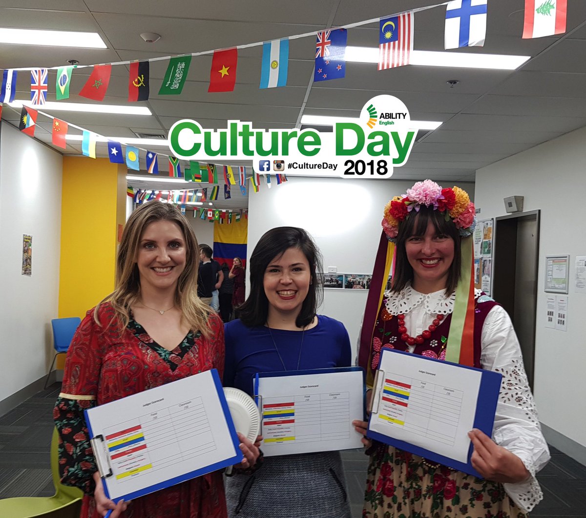 AbilityEnglish's tweet photo. Thank you to our judges Emily (Education team), Luiza (Student Services Team), Kasia (Marketing) who had a difficult tasks of choosing the winners of our 2018 Culture Day in Melbourne. ππΌππΌππΌππ #CultureDay #AbilityEnglish #AbilityFun #StudyEnglish #StudyInAustralia https://t.co/lQ1T08FMxI