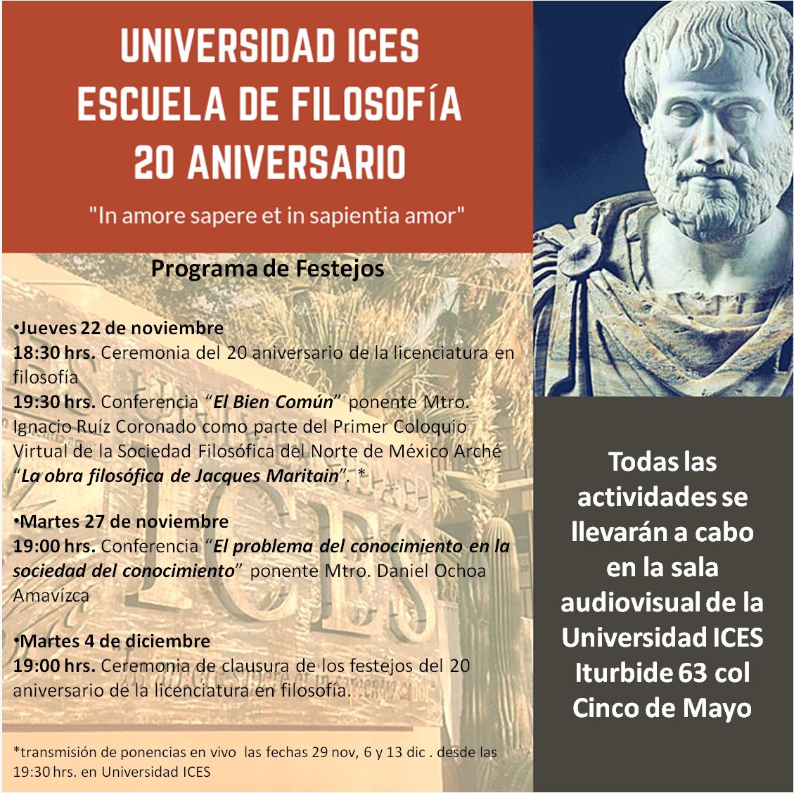 IcesDe's tweet photo. Aquí les dejamos el calendario de actividades con motivo de nuestro vigésimo aniversario. Invitación abierta a todo público #EntradaLibre https://t.co/hsPmniUZgZ