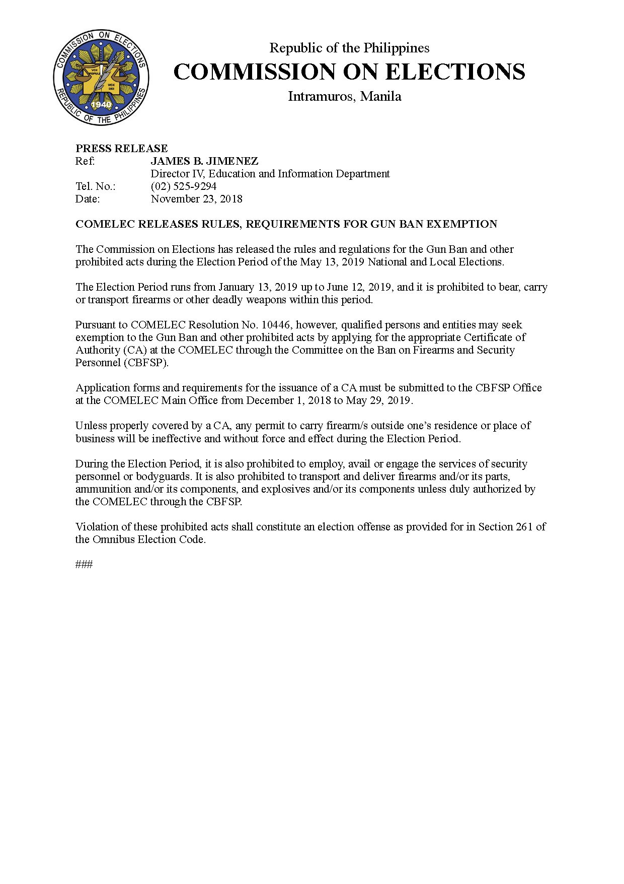 COMELEC على X: &ldquo;Press Release: COMELEC Releases Rules 