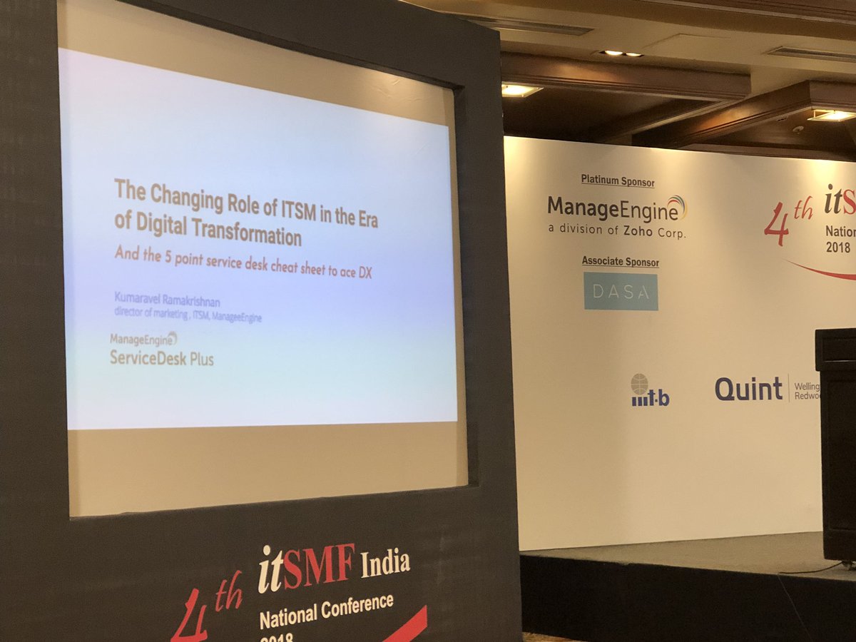 itSMFIndia's tweet photo. Kumar @ME_ITSM talks about changing role of #ITSM #digitaltransformation #itsmfind18 https://t.co/5DEAIMsyhh
