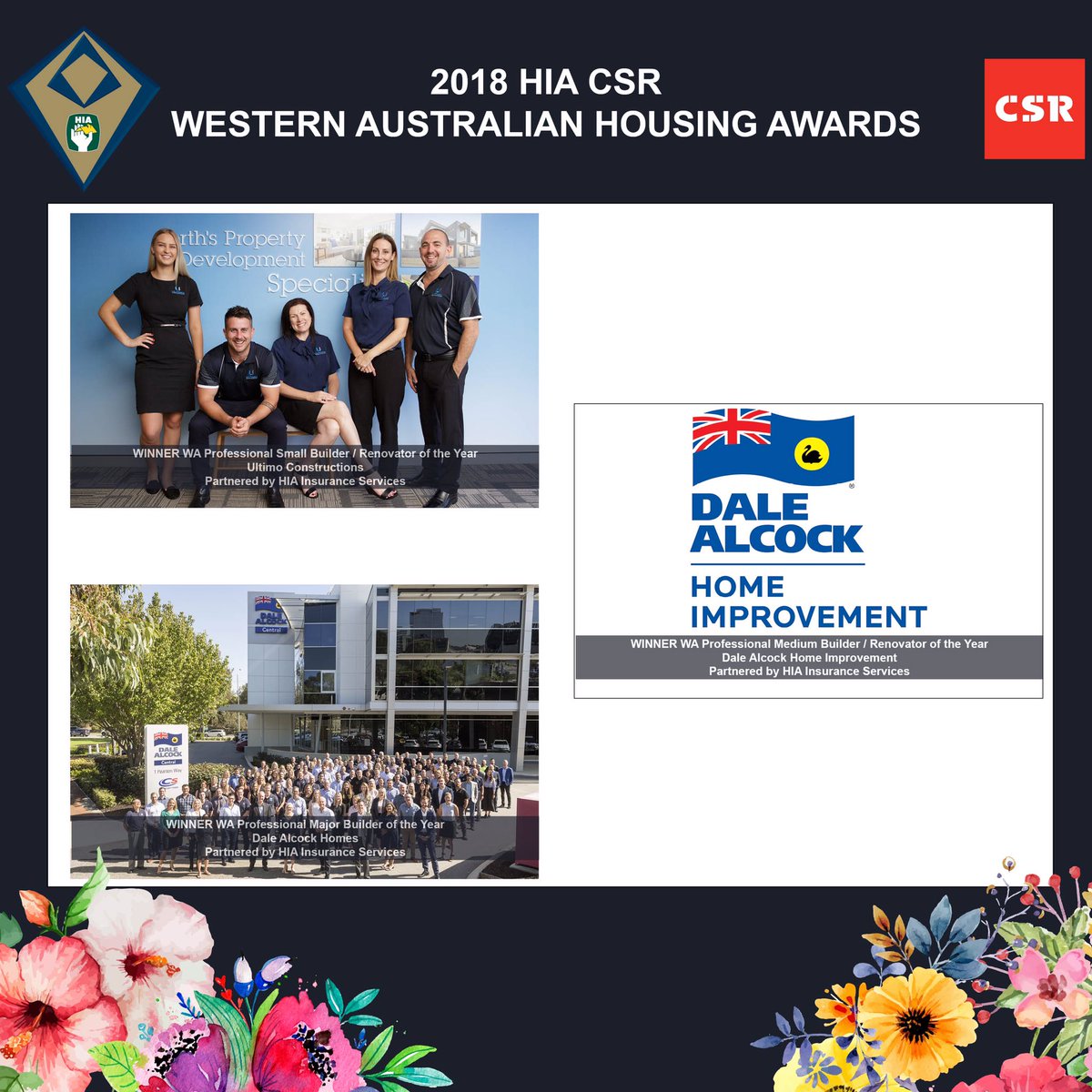 HIA_WA's tweet photo. Give it up for our winners of Professional Small, Medium and Major Builders of the Year โ Ultimo Constructions, Dale Alcock Home Improvement and @DaleAlcockHomes #HIAmembers #HIAawards18 #WAalltheway #InGoodHands https://t.co/BPu6gzavoX
